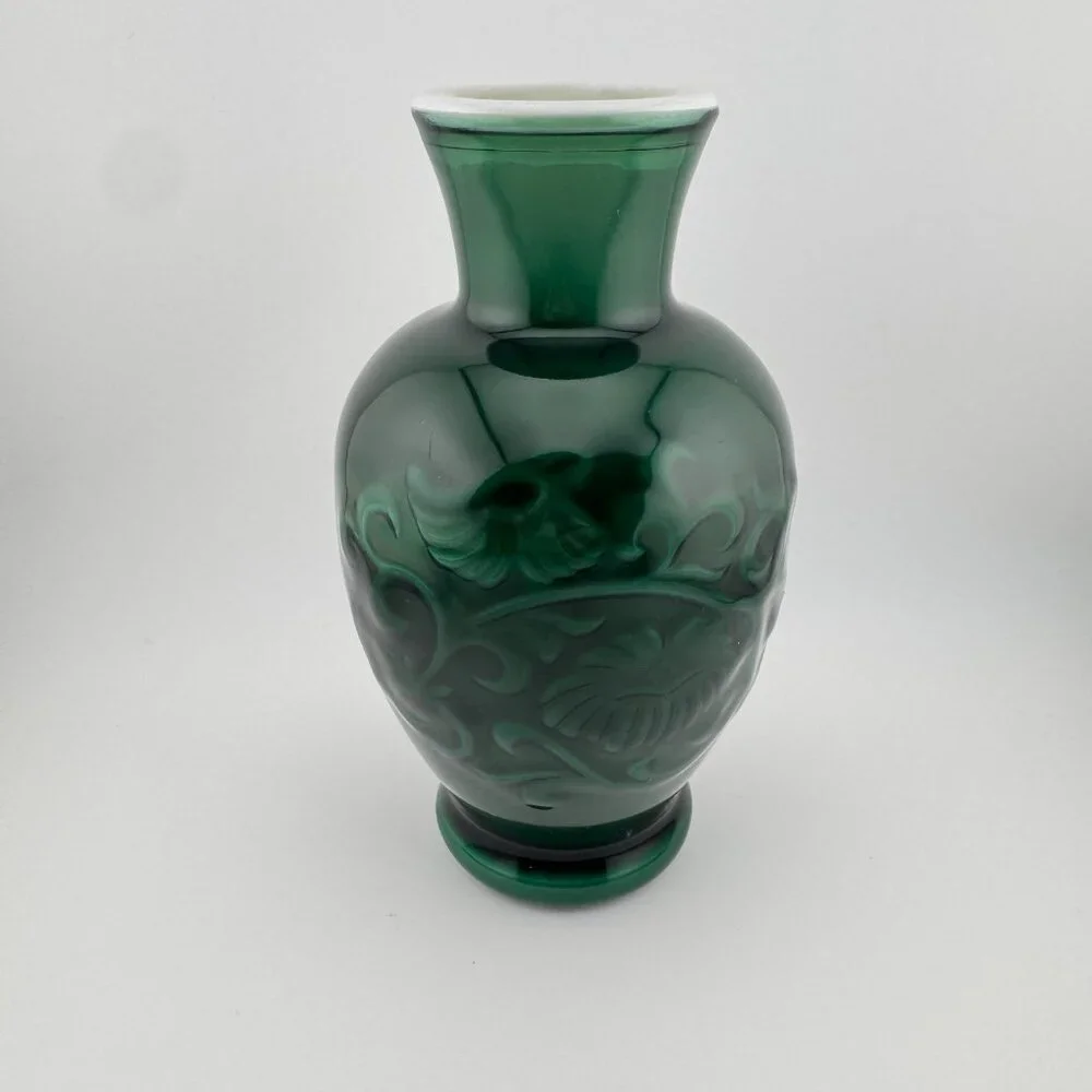 Vintage 1981 Avon Spring Bouquet Jade Green Milk Glass Fragrance Vase Collection